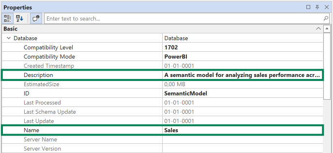 Set Database Name property