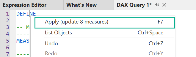 Dax Query Apply Right Click