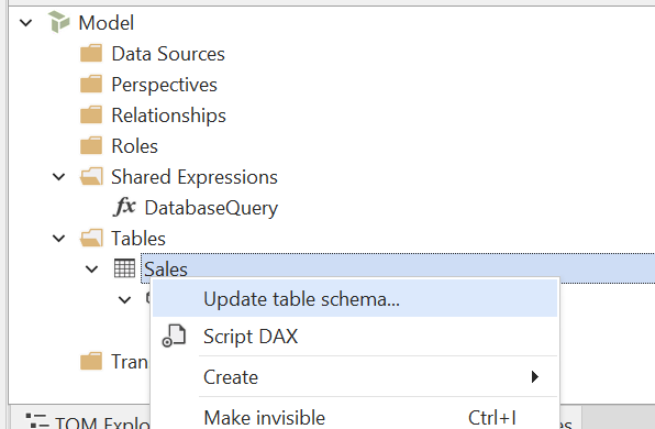 Update Table Schema Entity